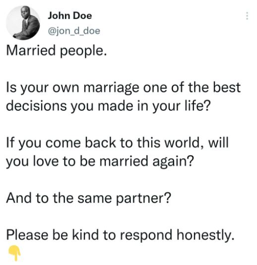 ''If you come back to this world, will you love to be married again and to the same partner?'' - Nigerians react. AdvertAfrica News on afronewswire.com: Amplifying Africa's Voice | afronewswire.com | Breaking News & Stories