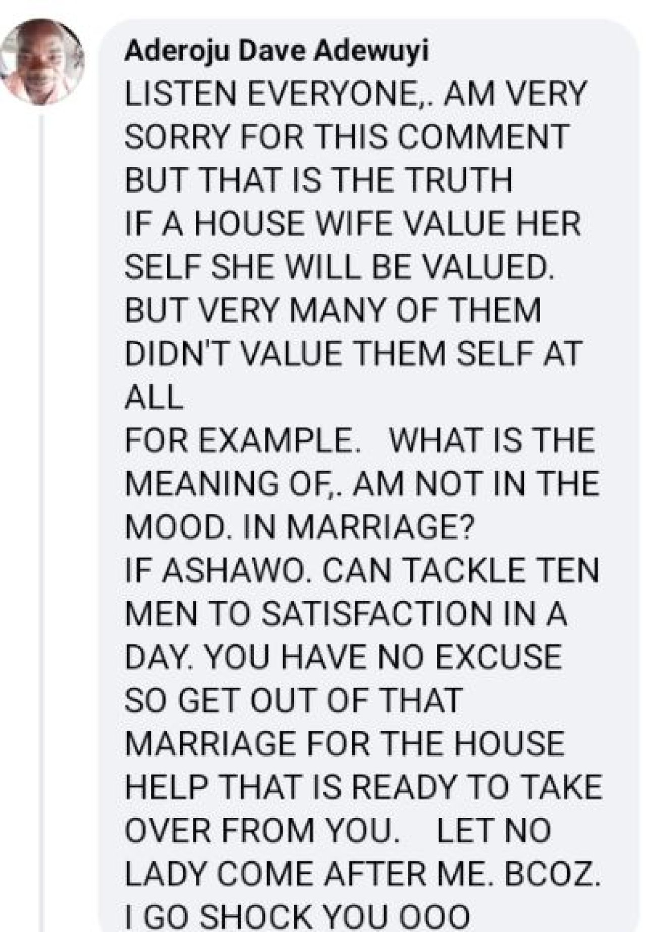 If 'Ashawo' can tackle 10 men daily, you have no excuse - Nigerian man chides married women. AdvertAfrica News on afronewswire.com: Amplifying Africa's Voice | afronewswire.com | Breaking News & Stories