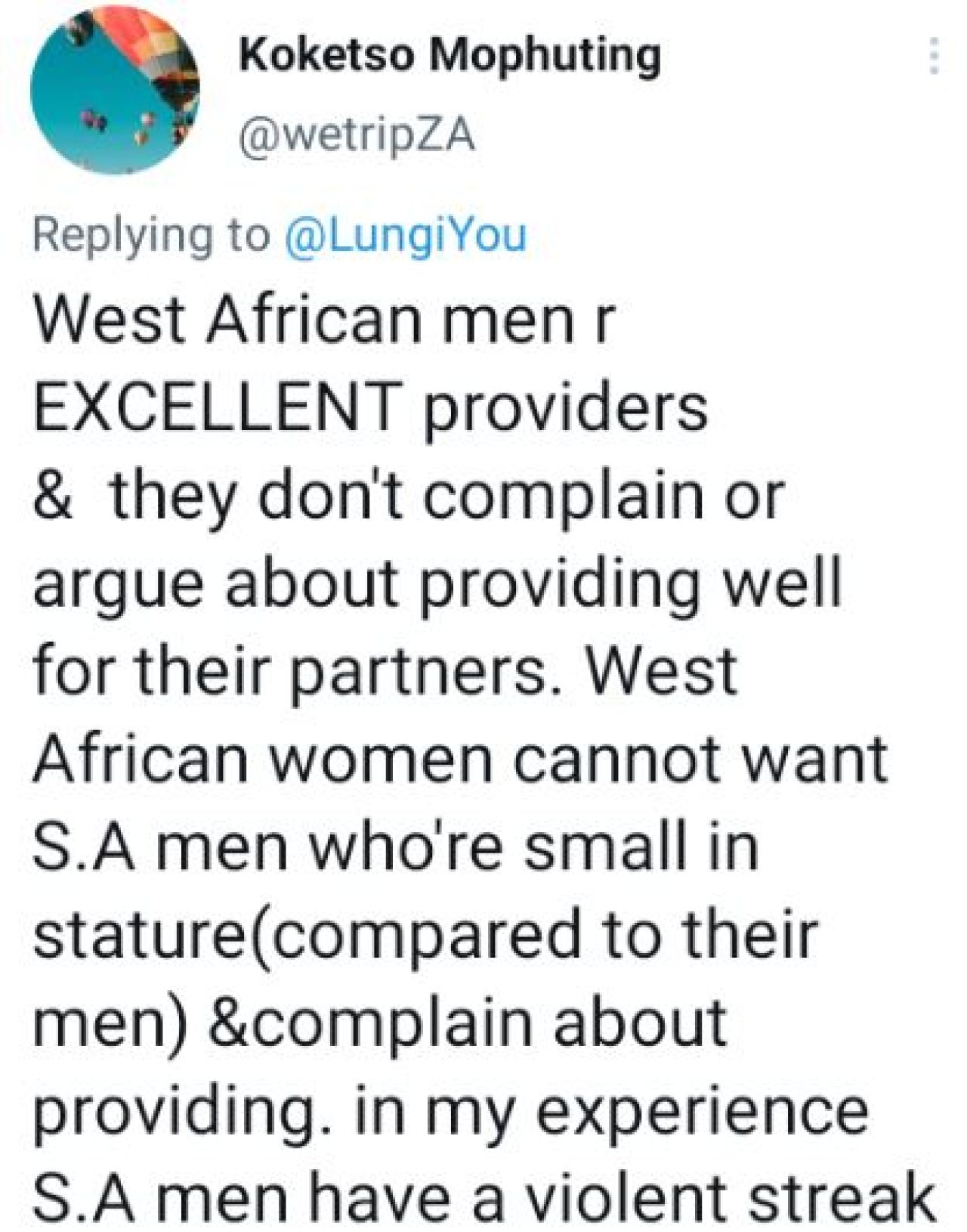 "I've never heard any Nigerian lady say, “I want an SA man”, it's always our girls throwing themselves at Nigerian men. AdvertAfrica News on afronewswire.com: Amplifying Africa's Voice | afronewswire.com | Breaking News & Stories