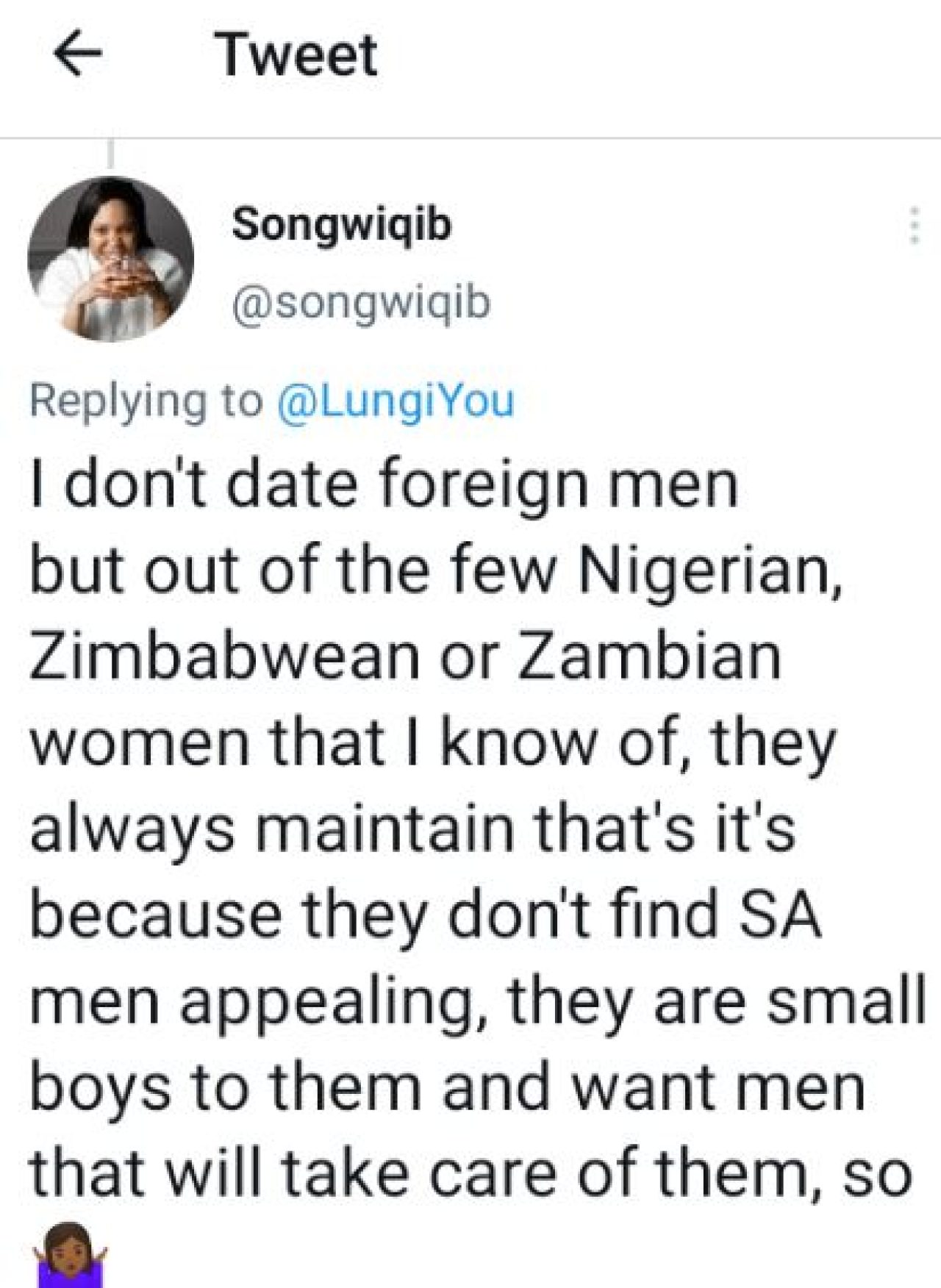 "I've never heard any Nigerian lady say, “I want an SA man”, it's always our girls throwing themselves at Nigerian men. AdvertAfrica News on afronewswire.com: Amplifying Africa's Voice | afronewswire.com | Breaking News & Stories