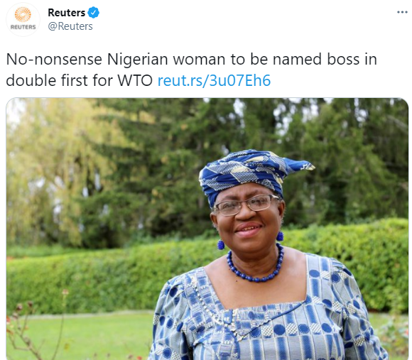 " Put some respect on her name" - Nigerians call out Reuters for their caption about Ngozi Okonjo-Iweala. Afro News Wire