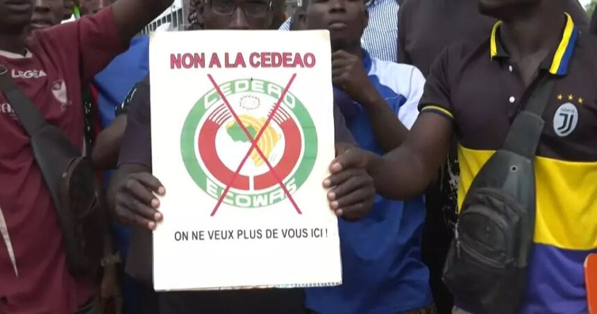 Protesters marched against ECOWAS in Ouagadougou. Afro News Wire