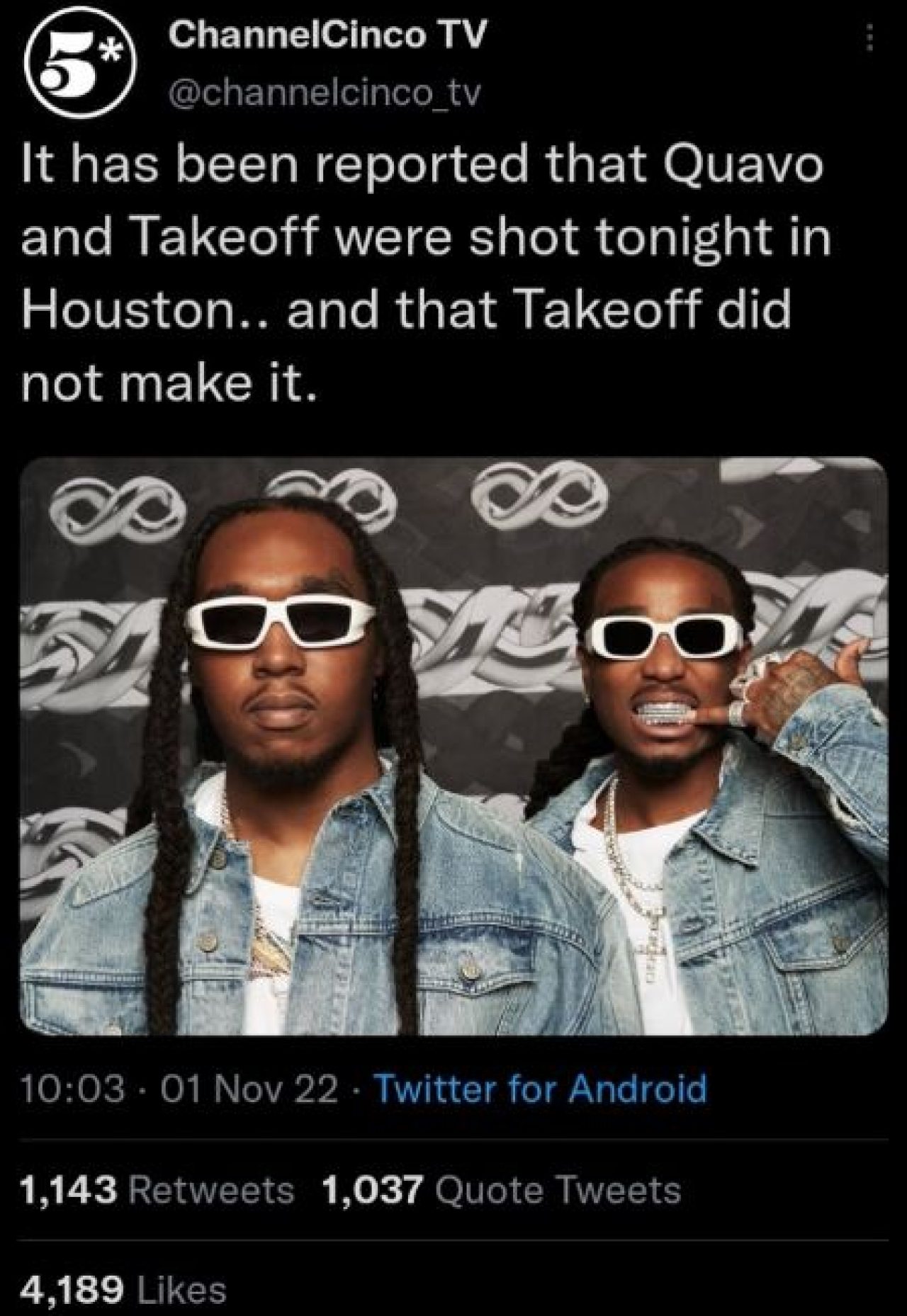 One of the Migos Rapper, Takeoff, shot dead. Afro News Wire
