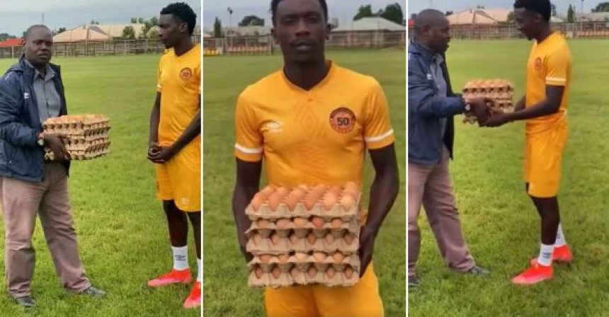 Football player from Zambia received five crates of eggs after emerging player of the match. Afro News Wire