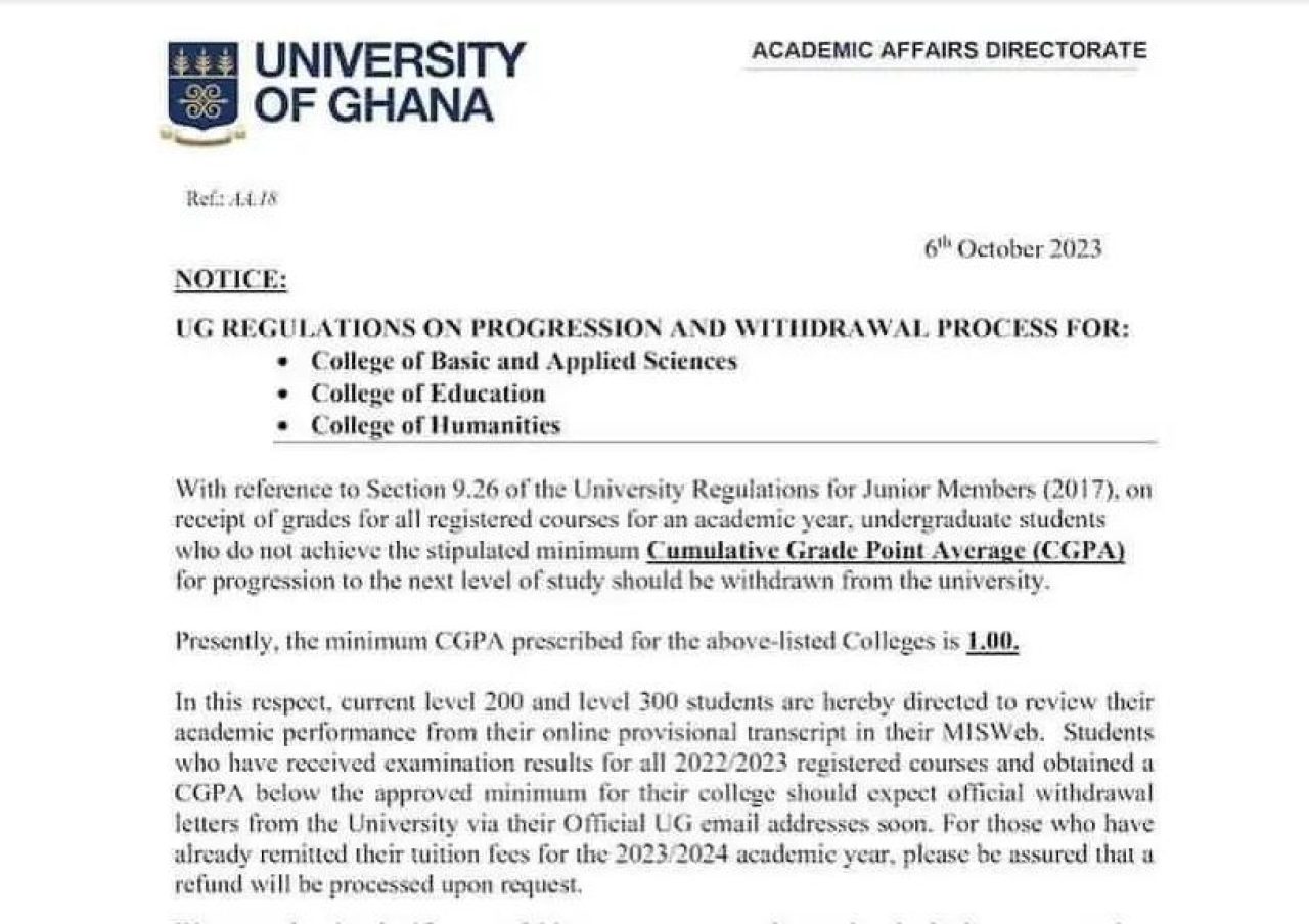 The University of Ghana to Dismiss Level 200 and 300 Students With Below 1.0. GPAs Afro News Wire