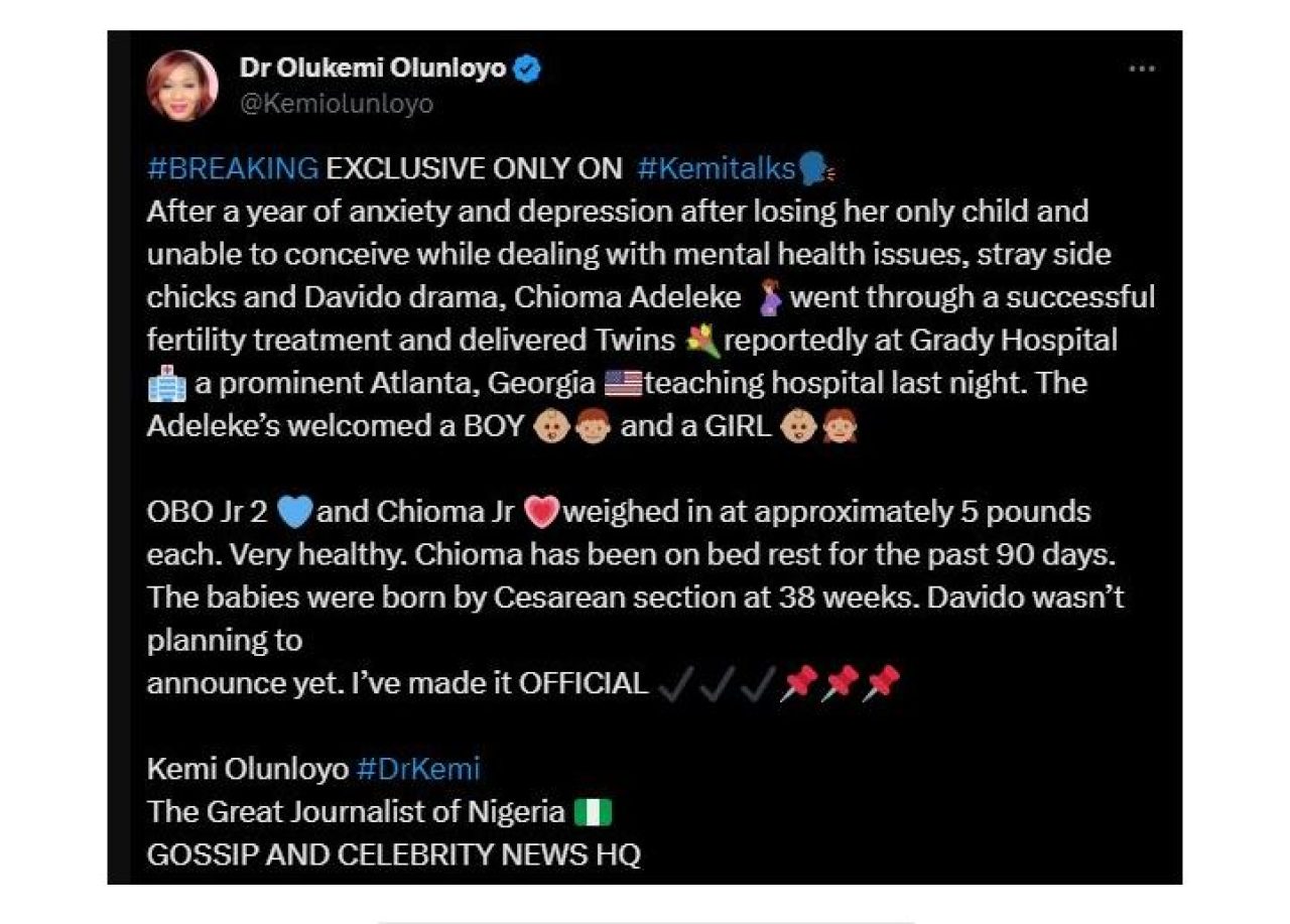 Celebs Reacts To Reports Of Davido And Chioma Welcoming Twins. Afro News Wire