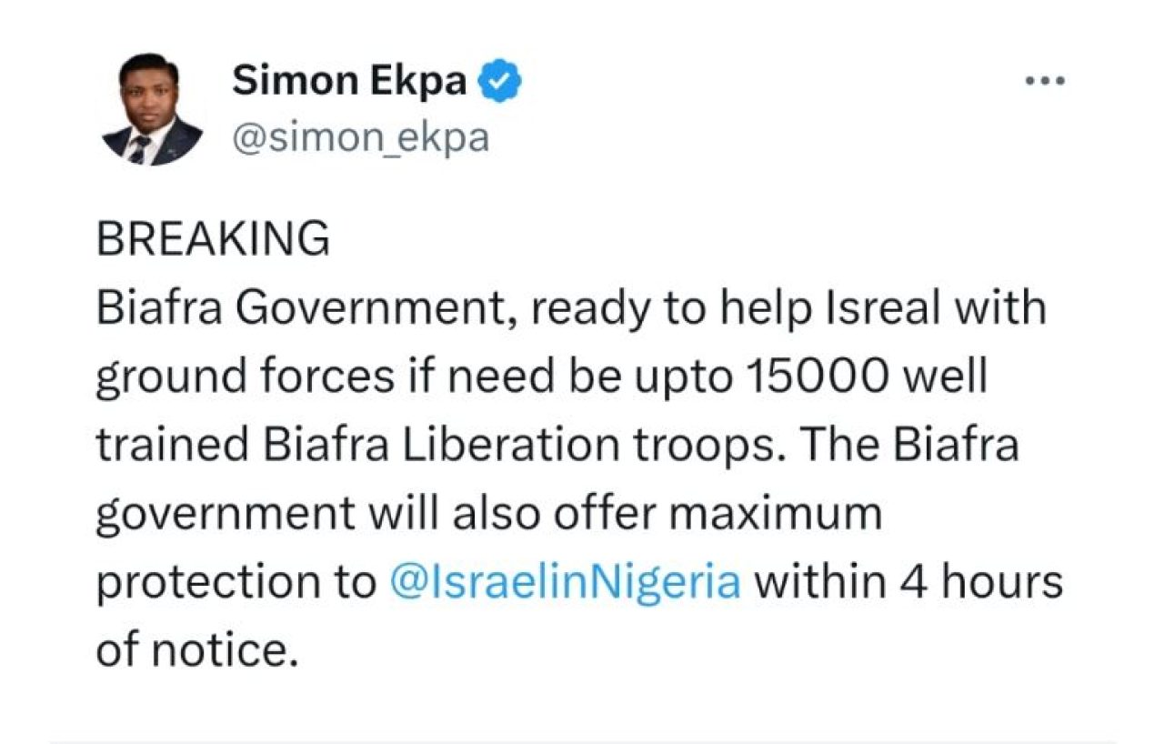 Biafra Government ready to help Israel with ground forces - Simon Ekpa Afro News Wire